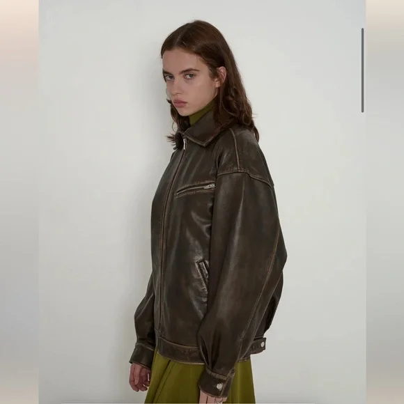 Reformation veda marco oversized leather bomber jacket